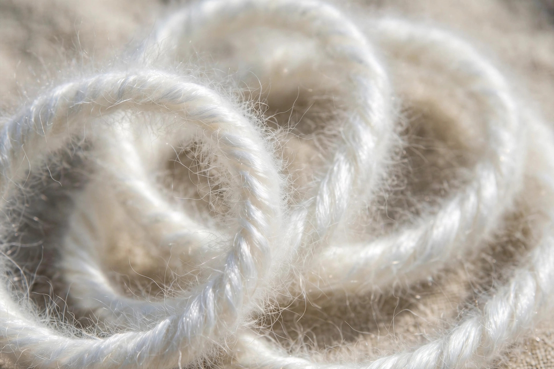 Lustrous white mohair yarn with a soft fuzzy halo