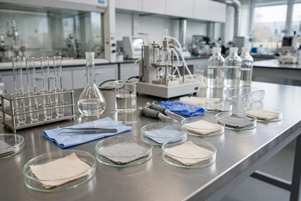 Fabric samples being tested in a laboratory for harmful substances