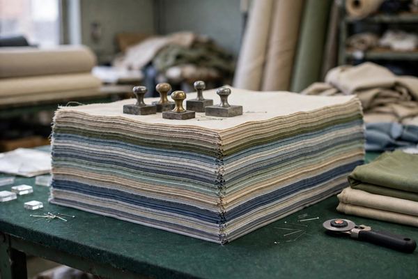 Multiple layers of fabric stacked as a ply lay
