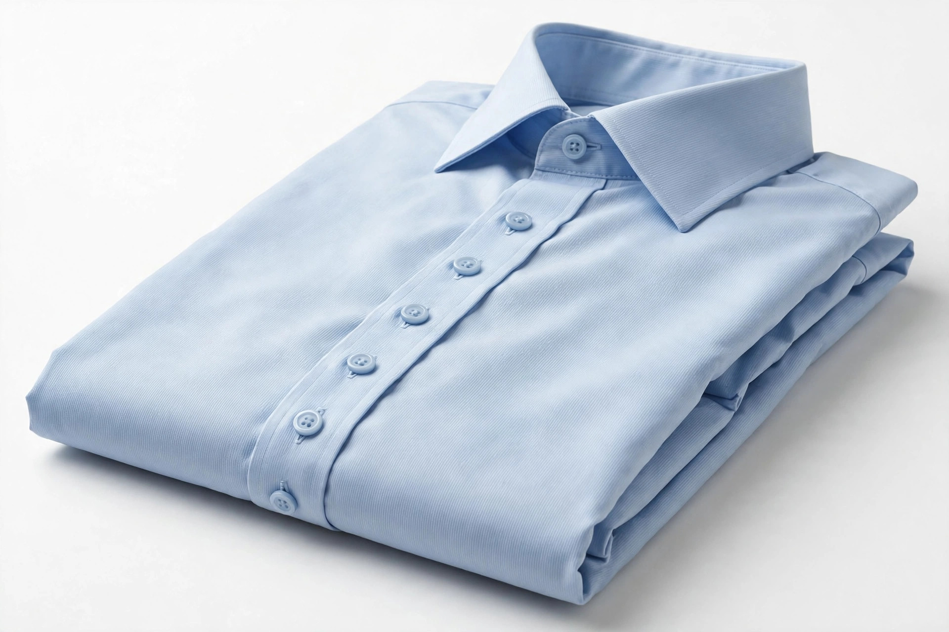 Crisp light-blue cotton poplin shirting fabric with a smooth fine ribbed surface