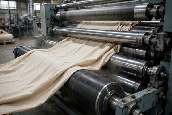Fabric running through a sanforizing machine