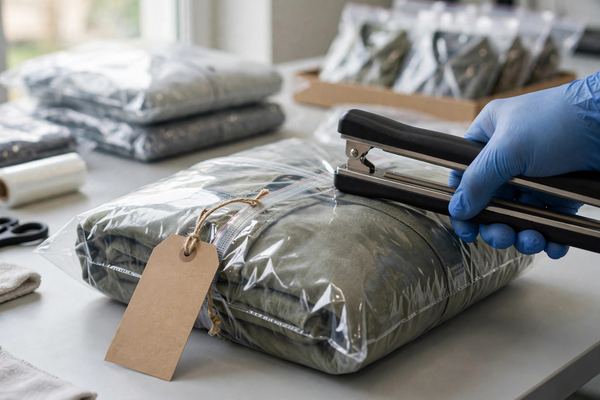 Garment with approval tag being sealed for production reference