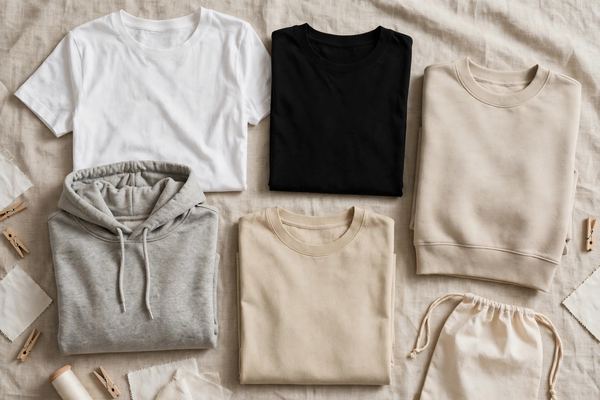 Plain unbranded garments ready for retailer branding
