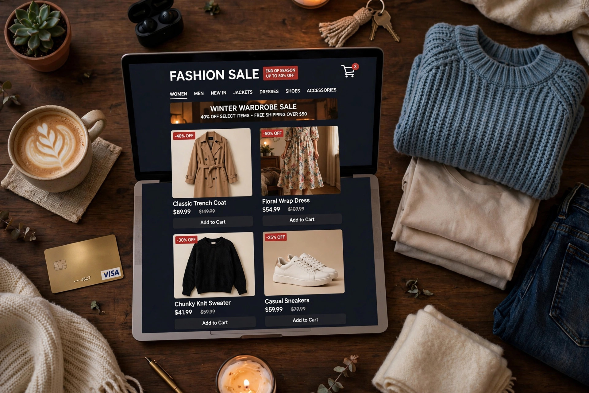 Online Cyber Monday fashion sale on a laptop
