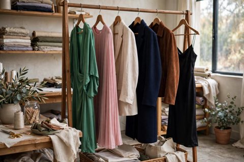 Designer fashion collection on a rack