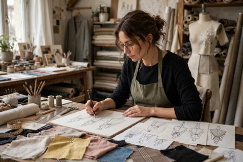 Fashion designer sketching in an atelier