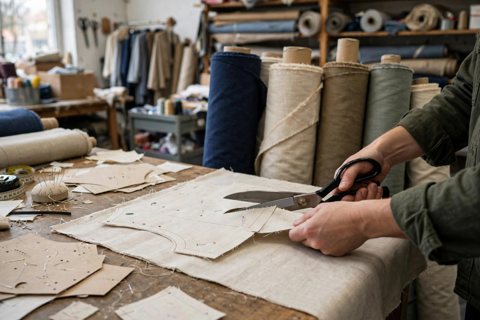 Fabric cutting in a contractor workshop