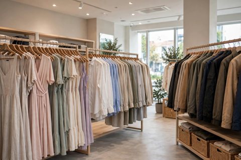 Clothing racks organized by garment category