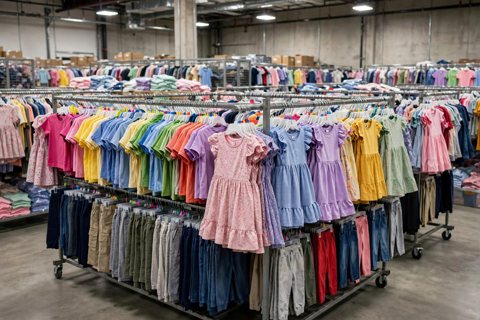 Children's clothing in a wholesale showroom