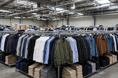 Men's clothing in a wholesale showroom