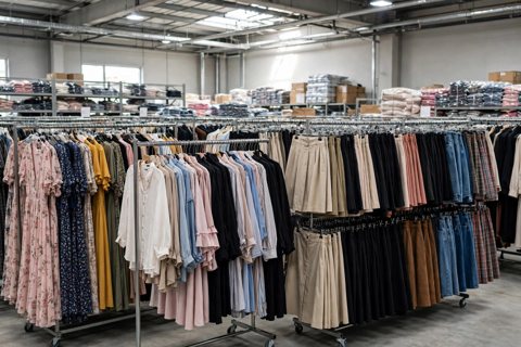 Women's clothing in a wholesale showroom