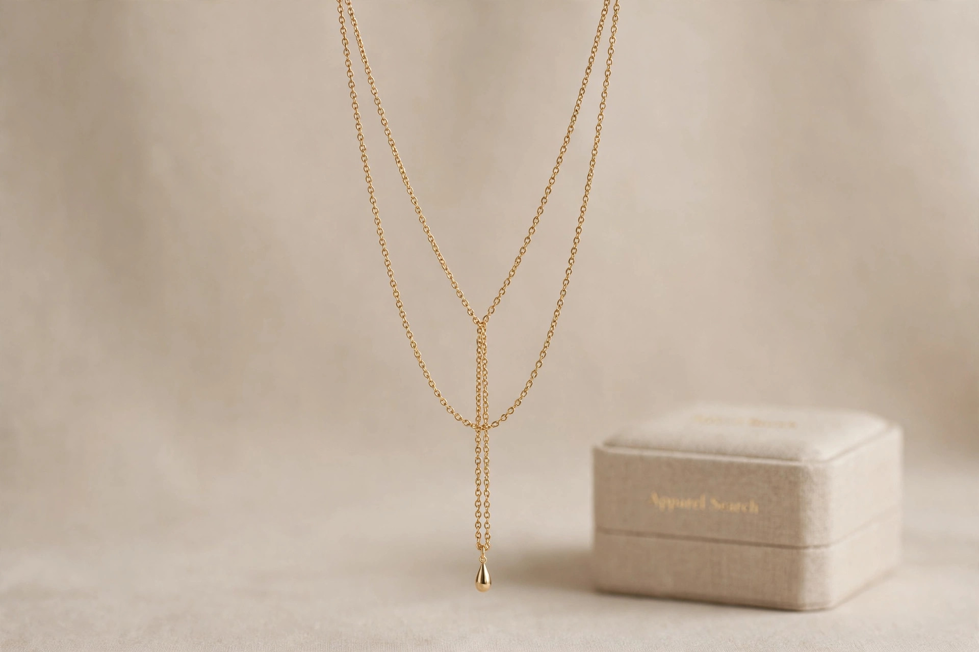Lariat necklace with a looped Y-shaped drop displayed on a neutral backdrop
