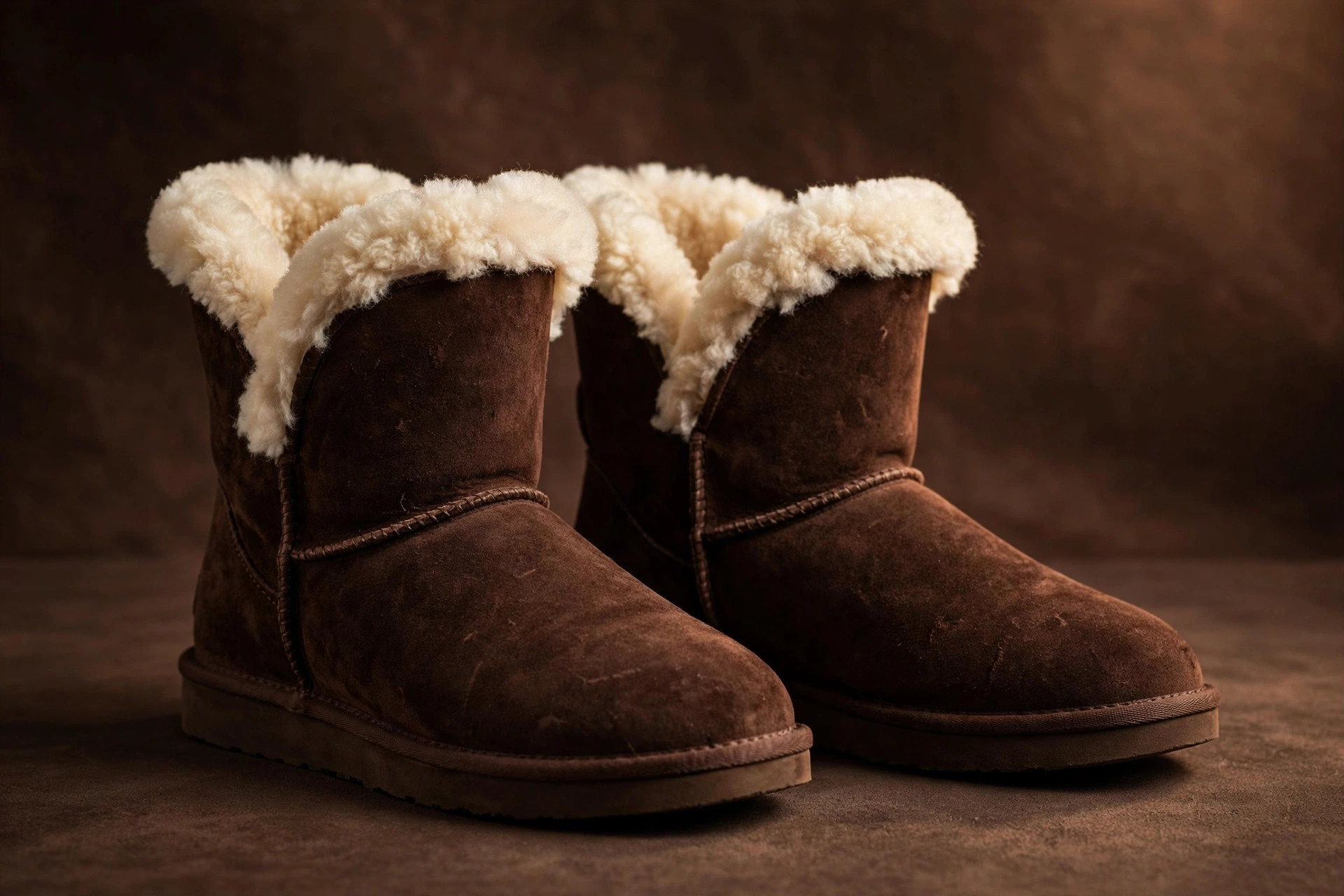 Chocolate suede sheepskin boots with cream wool lining