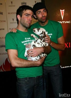 Zach Quinto wearing club sandwhiches not seals tee