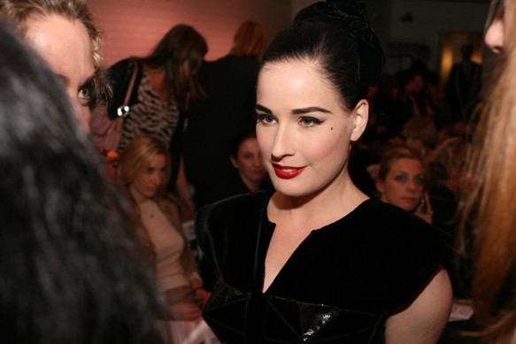 Dita Von Teese wears Gaultier Paris to Jean Paul Gaultier spring/ summer 2010 show in Paris