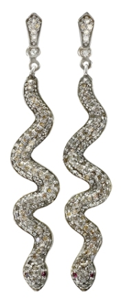 Snake Pendant Earrings in white gold and 2.60 cts diamonds $1750