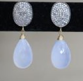 Blue Candy Chalcedony Teardrop with Pave Diamond Post Earrings