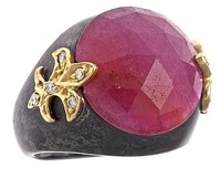 Ista Jewelry Ruby Harem Ring in Oxidized Silver, Ruby, 14K Yellow Gold & Diamonds