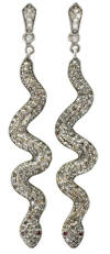 Elodie K. Diamond Snake Pendant Earrings set in 14K White Gold Plate with Diamonds and Pink Sapphires