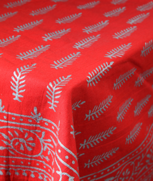 Red Block Print Table Cloth