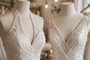 Ball gown with A-line neckline detail