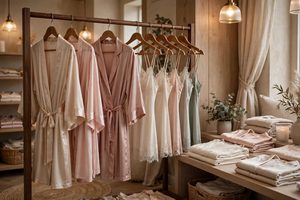 Women's shapewear in nude tones displayed on a boutique shelf
