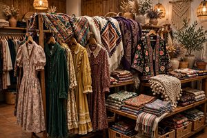 Eclectic boutique display of unique women's fashion finds