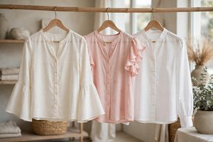Women's blouses with different sleeve styles on hangers