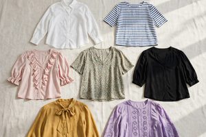 Women's shirts in various styles on display