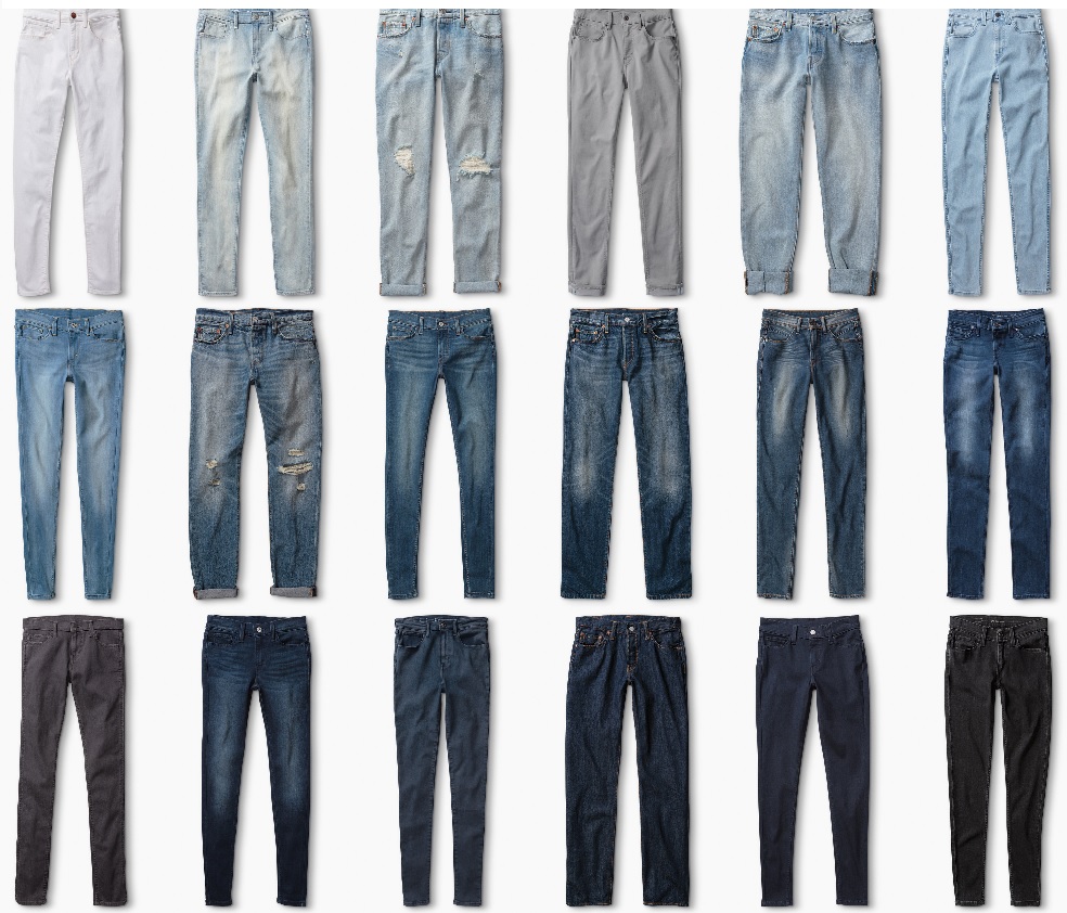Different color blue jeans